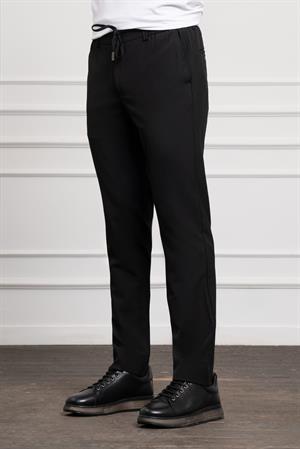 Morven Erkek Siyah Slim Fit Dar Kesim İpli Jogger Pantolon