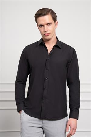 Morven Erkek Siyah Slim Fit Dar Kesim Sert Spor Yaka Gömlek