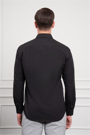 Morven Erkek Siyah Slim Fit Dar Kesim Sert Spor Yaka Gömlek