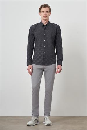Morven Erkek Siyah Slim Fit Düğmeli Yaka Gömlek