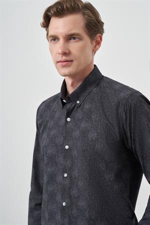 Morven Erkek Siyah Slim Fit Düğmeli Yaka Gömlek