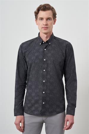 Morven Erkek Siyah Slim Fit Düğmeli Yaka Gömlek