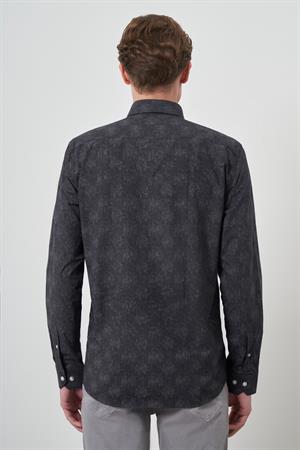 Morven Erkek Siyah Slim Fit Düğmeli Yaka Gömlek