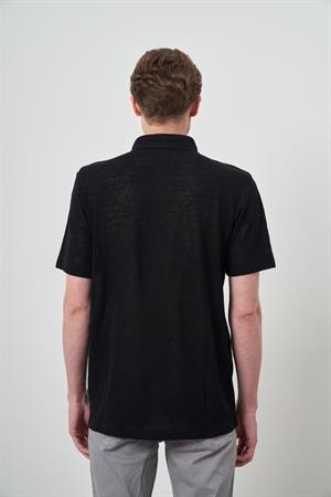 Morven Erkek Siyah Trend Apaçi Yaka Kısa Kollu Gömlek