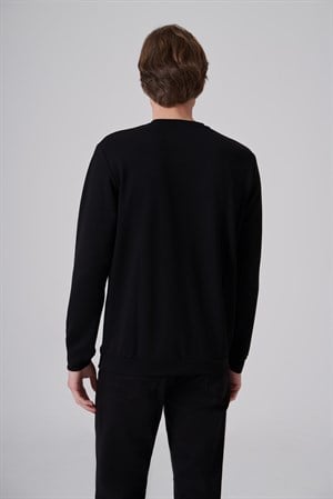 Morven Erkek Siyah Trend Baskılı Bisiklet Yaka Sweat-Shirt