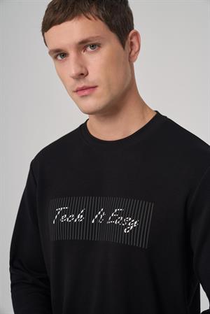 Morven Erkek Siyah Trend Baskılı Bisiklet Yaka Sweat-Shirt