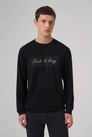 Morven Erkek Siyah Trend Baskılı Bisiklet Yaka Sweat-Shirt