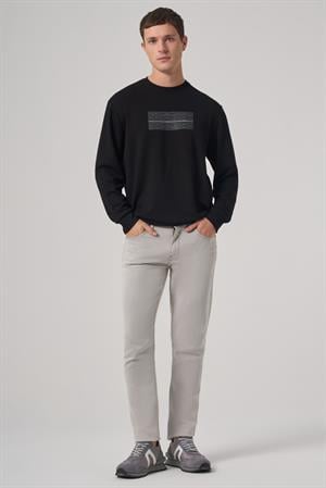 Morven Erkek Siyah Trend Baskılı Bisiklet Yaka Sweatshirt