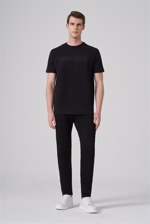 Morven Erkek Siyah Trend Baskılı Bisiklet Yaka Dinamik Fit T-shirt