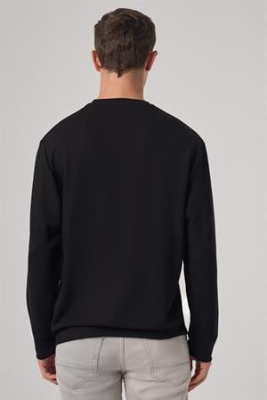 Morven Erkek Siyah Trend Baskılı Bisiklet Yaka Sweatshirt