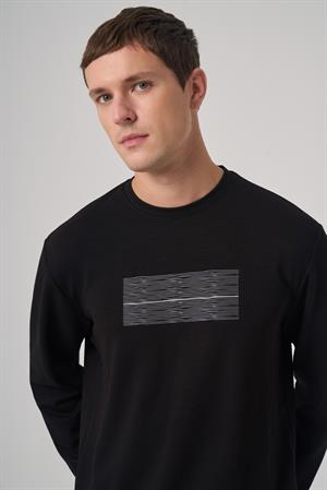 Morven Erkek Siyah Trend Baskılı Bisiklet Yaka Sweatshirt