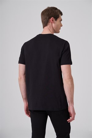 Morven Erkek Siyah Trend Baskılı Bisiklet Yaka Dinamik Fit T-shirt