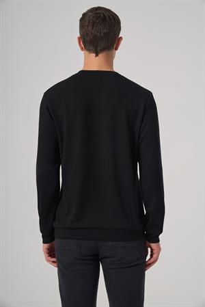Morven Erkek Siyah Trend Baskılı Bisiklet Yaka Sweat-Shirt