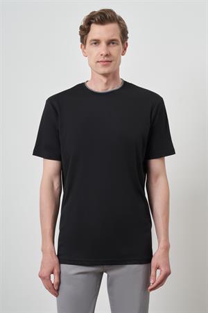 Morven Erkek Siyah Trend Bisiklet Yaka T-Shirt