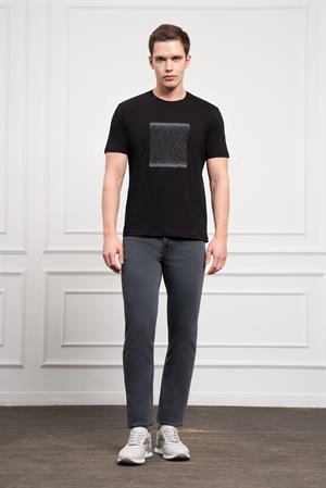 Morven Erkek Siyah Trend Bisiklet Yaka Dinamik Fit Pamuk T-Shirt