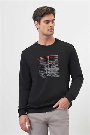Morven Erkek Siyah Trend Bisiklet Yaka Sweat-Shirt