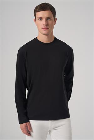 Morven Erkek Siyah Trend Bisiklet Yaka Rayon Sweatshirt