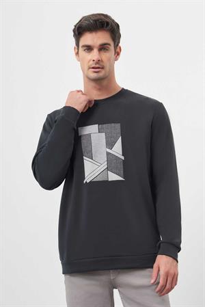 Morven Erkek Siyah Trend Bisiklet Yaka Sweat-Shirt