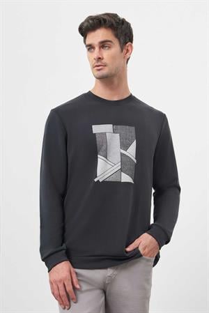 Morven Erkek Siyah Trend Bisiklet Yaka Sweat-Shirt