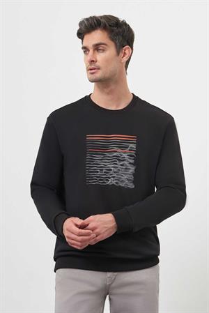 Morven Erkek Siyah Trend Bisiklet Yaka Sweat-Shirt