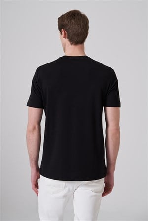 Morven Erkek Siyah Trend  Bisiklet Yaka Rayon Dinamik Fit Tshirt