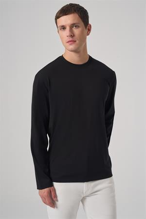 Morven Erkek Siyah Trend Bisiklet Yaka Rayon Sweatshirt