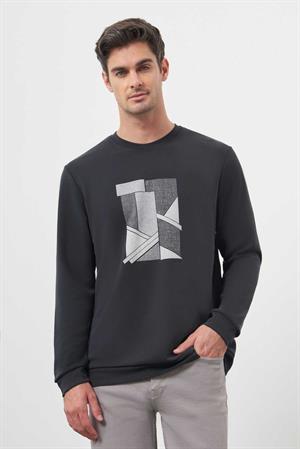 Morven Erkek Siyah Trend Bisiklet Yaka Sweat-Shirt