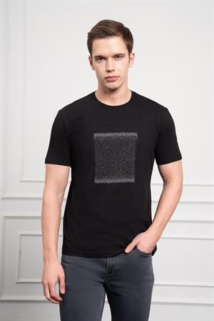 Morven Erkek Siyah Trend Bisiklet Yaka Dinamik Fit Pamuk T-Shirt