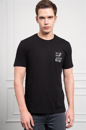 Morven Erkek Siyah Trend Bisiklet Yaka Dinamik Fit Pamuk T-Shirt