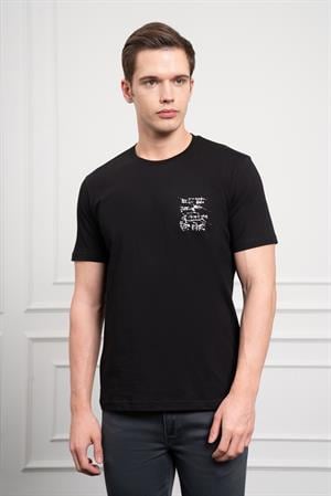 Morven Erkek Siyah Trend Bisiklet Yaka Dinamik Fit Pamuk T-Shirt