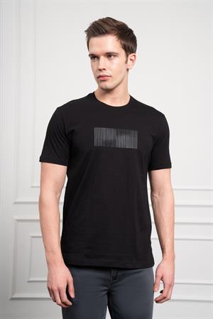 Morven Erkek Siyah Trend Bisiklet Yaka Pamuk Dinamik Fit T-Shirt