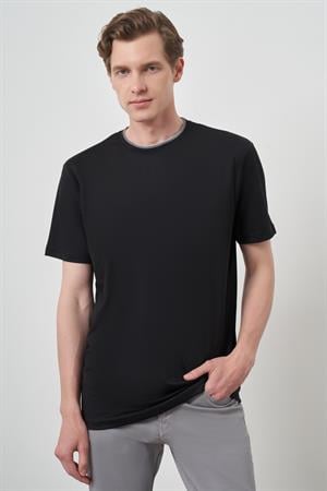 Morven Erkek Siyah Trend Bisiklet Yaka T-Shirt