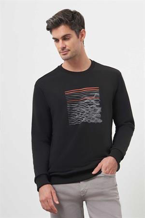 Morven Erkek Siyah Trend Bisiklet Yaka Sweat-Shirt