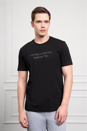Morven Erkek Siyah Trend Bisiklet Yaka Dinamik Fit Pamuk T-Shirt