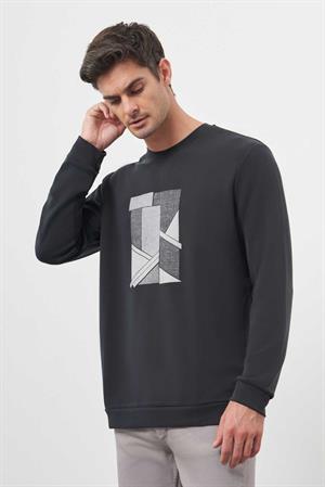 Morven Erkek Siyah Trend Bisiklet Yaka Sweat-Shirt