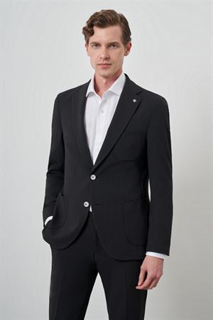 Morven Erkek Siyah Trend Çizgili Slim Fit Mono Yaka Takım Elbise