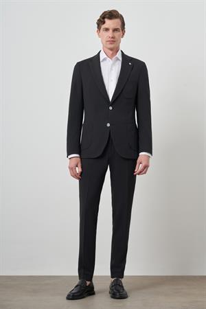 Morven Erkek Siyah Trend Çizgili Slim Fit Mono Yaka Takım Elbise
