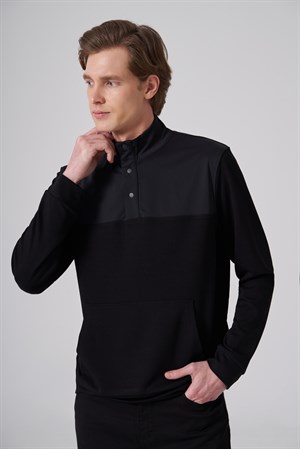 Morven Erkek Siyah Trend Dik Yaka Dinamik Fit Sweat-Shirt