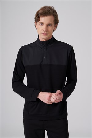 Morven Erkek Siyah Trend Dik Yaka Dinamik Fit Sweat-Shirt