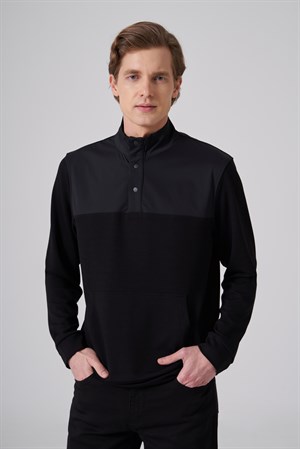 Morven Erkek Siyah Trend Dik Yaka Dinamik Fit Sweat-Shirt