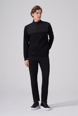Morven Erkek Siyah Trend Dik Yaka Dinamik Fit Sweat-Shirt