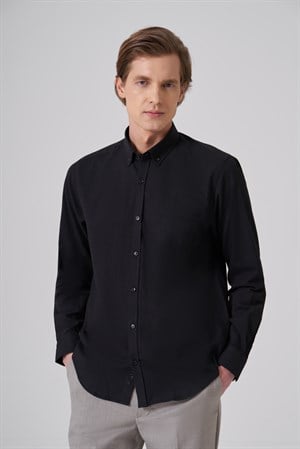 Morven Erkek Siyah Trend Düz Dynamic Fit Gömlek