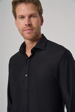 Morven Erkek Siyah Trend Düz Slim Fit Tam İtalyan Yaka Gömlek