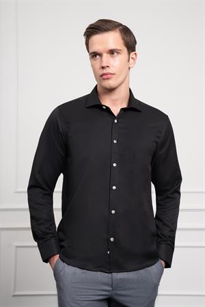 Morven Erkek Siyah Trend İtalyan Yaka  Slim Fit Dar Kesim Gömlek