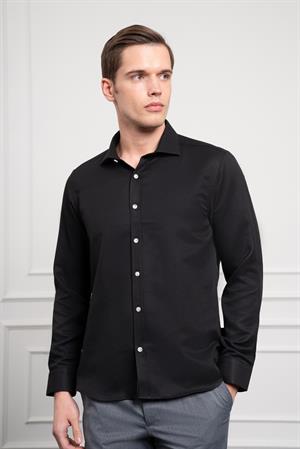 Morven Erkek Siyah Trend İtalyan Yaka  Slim Fit Dar Kesim Gömlek