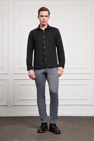 Morven Erkek Siyah Trend İtalyan Yaka  Slim Fit Dar Kesim Gömlek