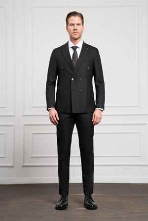 Morven Erkek Siyah Trend Kruvaze Slim Fit Dar Kesim Sivri Yaka Takım Elbise