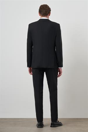 Morven Erkek Siyah Trend Kruvaze Slim Fit Takım Elbise