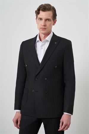 Morven Erkek Siyah Trend Kruvaze Slim Fit Takım Elbise