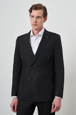 Morven Erkek Siyah Trend Kruvaze Slim Fit Takım Elbise